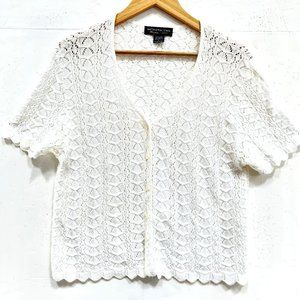 Metropolitan New York 10001Crochet Knit Top Cropped Button Down Cardigan…
